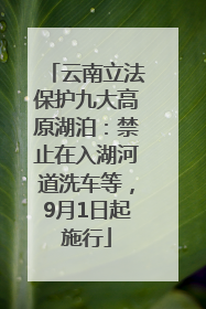 云南立法保护九大高原湖泊：禁止在入湖河道洗车等，9月1日起施行