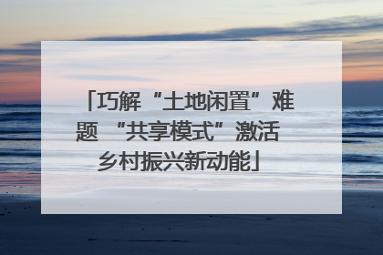 巧解“土地闲置”难题 “共享模式”激活乡村振兴新动能