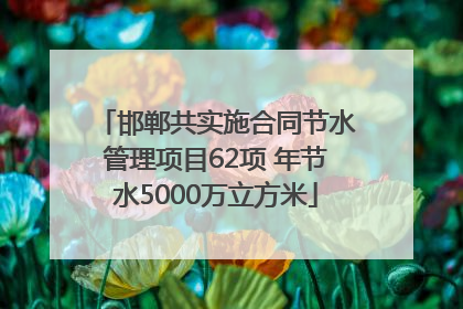 邯郸共实施合同节水管理项目62项 年节水5000万立方米